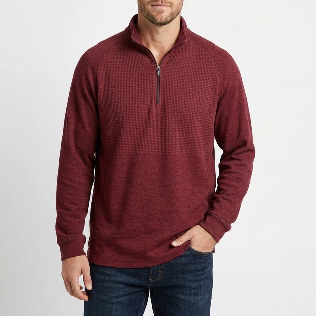 Bolle Mens XXL Burgundy Heathered Quarter Zip Pullover Mock Neck Long Sleeve Top