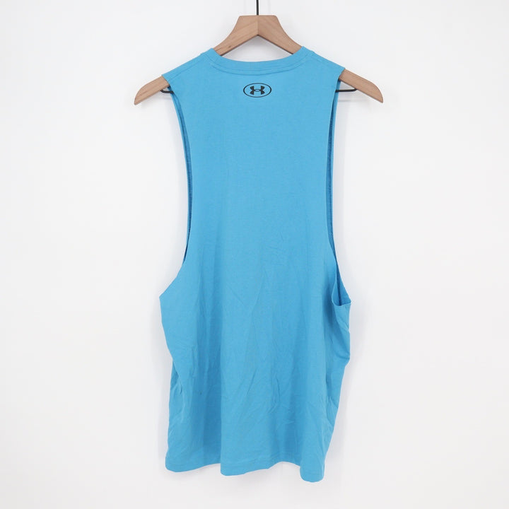 Under Armour Mens Left Chest Cut Off Tank Blue Loose Fit Muscle Tee L
