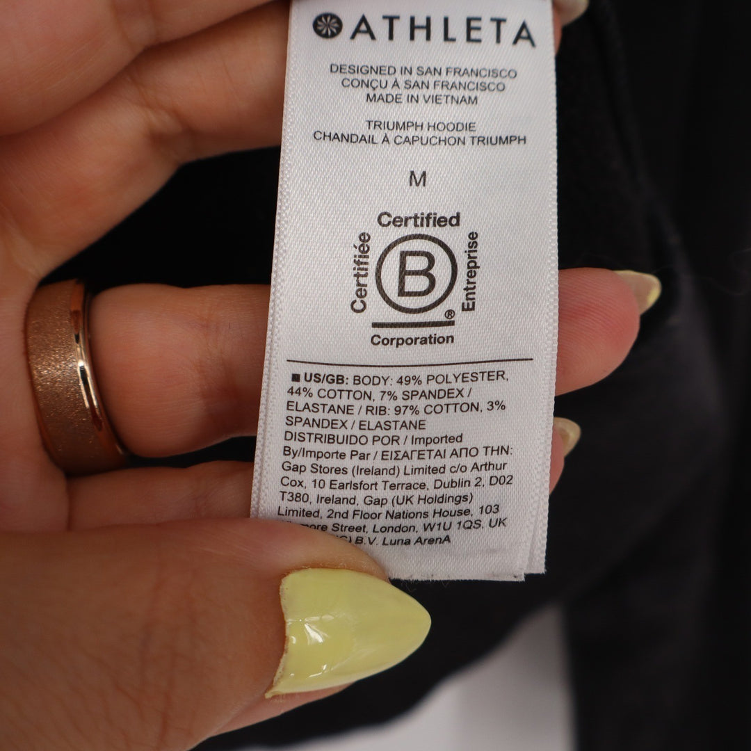 Athleta Triumph Hoodie Black Full Zip Sweatshirt Thumbholes Size M