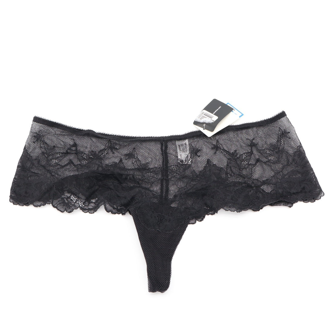 Wacoal Vivid Attraction Tanga Womens XL Black Stretch Floral Lace Scalloped Edge
