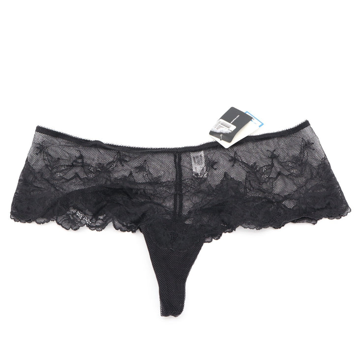 Wacoal Vivid Attraction Tanga Womens XL Black Stretch Floral Lace Scalloped Edge