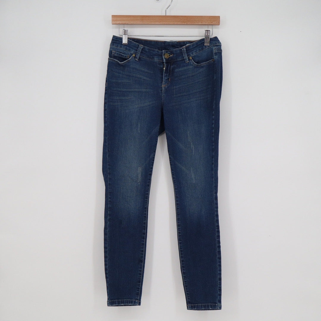 Petite Dark Wash Skinny Jeans Size 4P Stretch Denim Whiskered Indigo Slim Leg