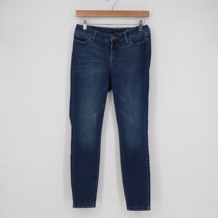 Petite Dark Wash Skinny Jeans Size 4P Stretch Denim Whiskered Indigo Slim Leg