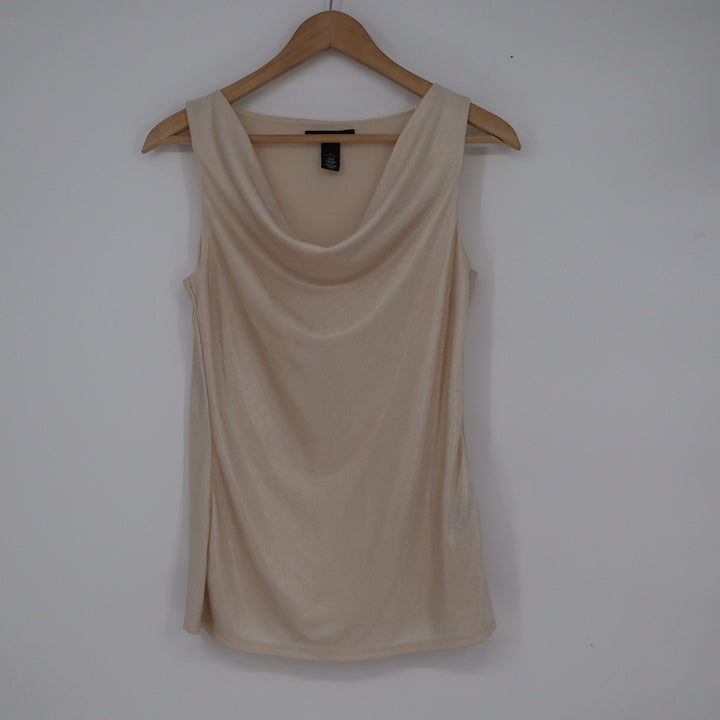 White House Black Market Champagne Shimmer Cowl Neck Tank Top Small Sleeveless
