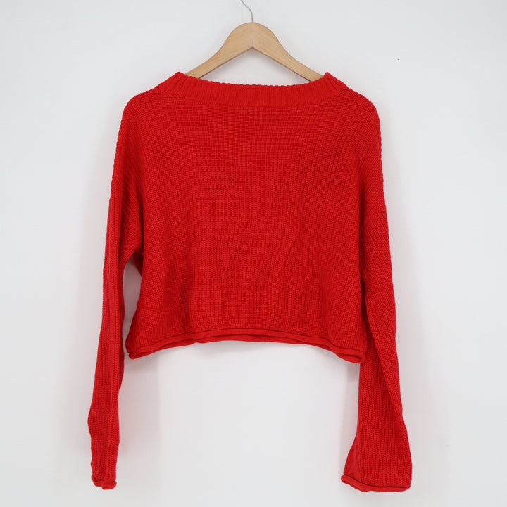 Wild Fable Womens Red Cropped Shaker Knit Crew Neck Sweater Size L