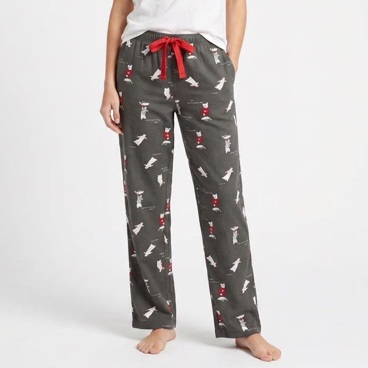 Aerie Pajama Pants Womens Medium Charcoal Gray Cotton Graphic Print Sleepwear
