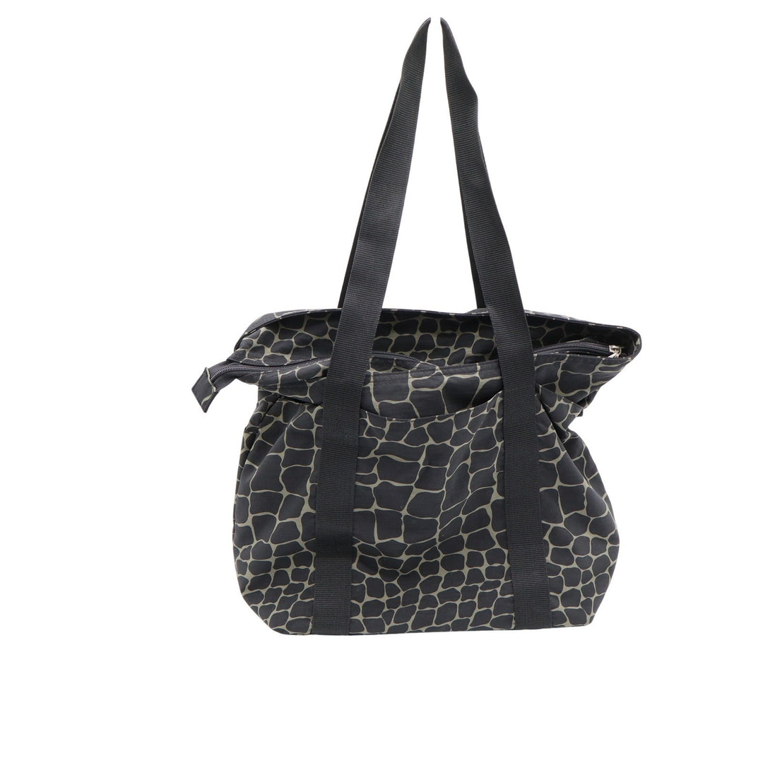 Baggallini Nylon Tote Bag Black Grey Giraffe Animal Print Shoulder Bag