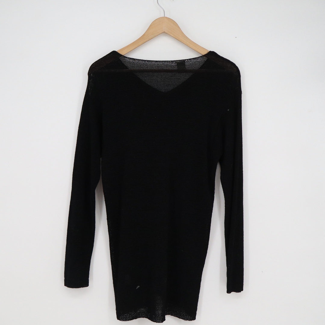 Black V-Neck Fine Knit Lightweight Sweater Long Sleeve Rayon Blend Small