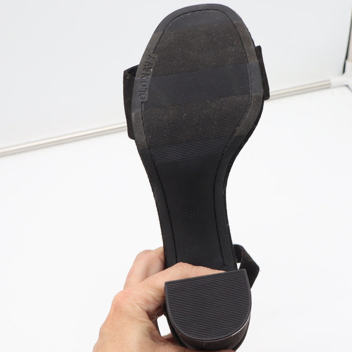 Old Navy Suede Party Block Heel Sandals Blackjack Black Ankle Strap Womens 9