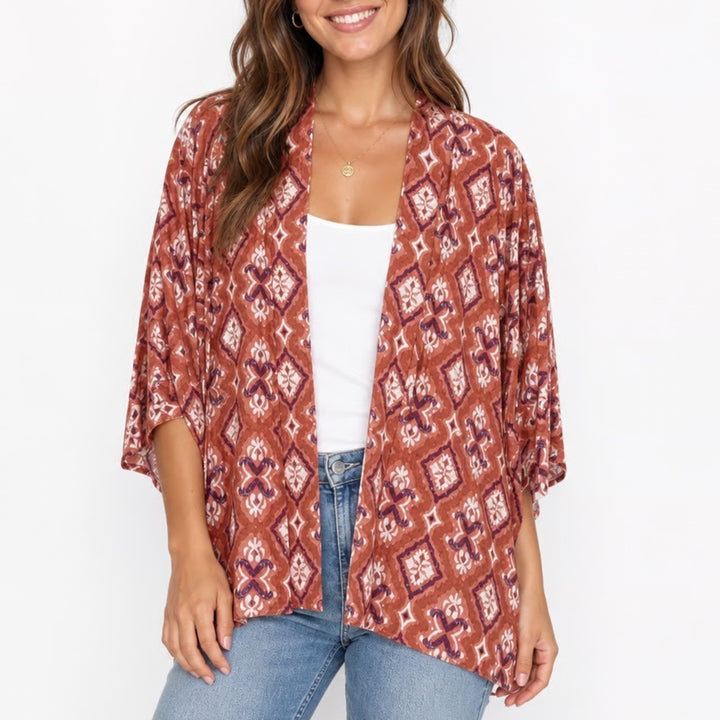 Knox Rose Cardigan Sweater Womens XS/S Multicolor Printed Stretch Open Front