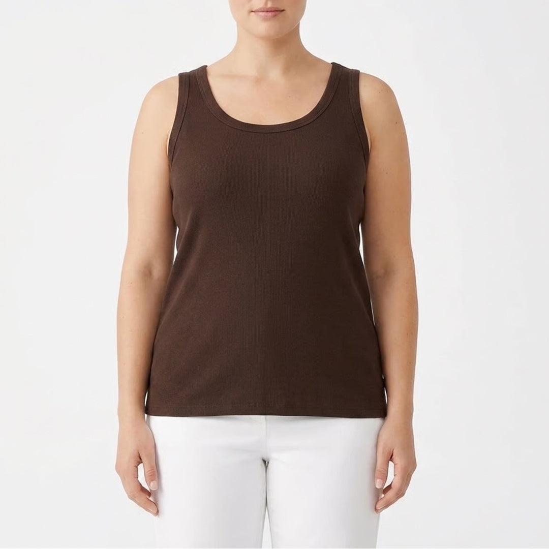 Avenue Must-Have Tank Brown Ribbed Cotton Plus Size 26/28 Sleeveless Scoop Neck