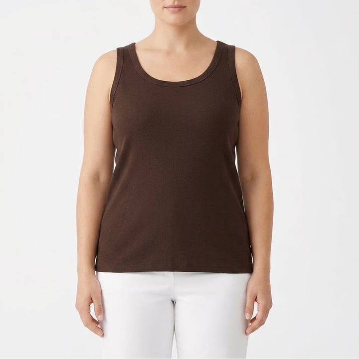 Avenue Must-Have Tank Brown Ribbed Cotton Plus Size 26/28 Sleeveless Scoop Neck