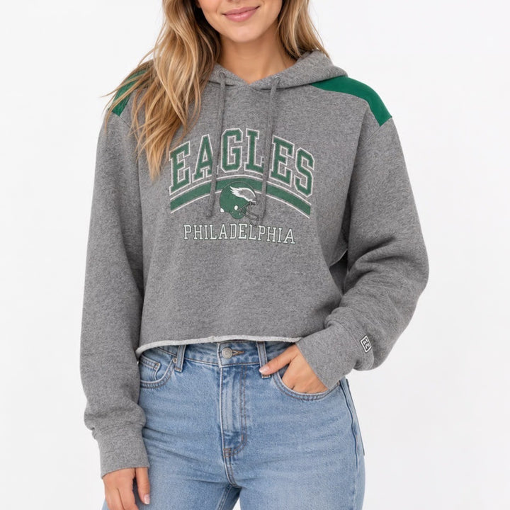 Tailgate Philadelphia Eagles Cropped Hoodie Grey Green Graphic NFL Womens Large
