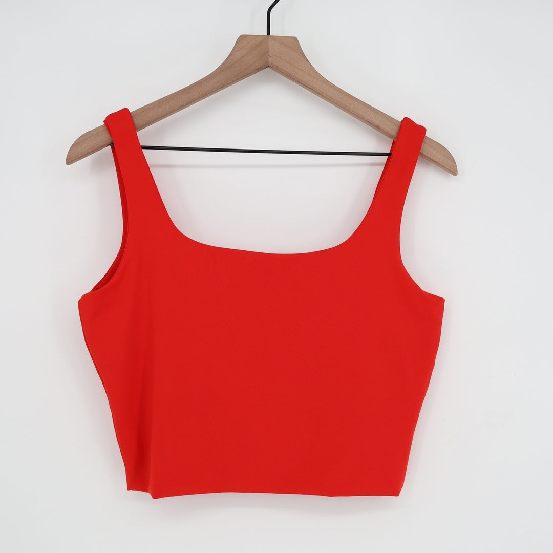 Red Square Neck Crop Tank Top Sleeveless Stretch Slim Fit Large