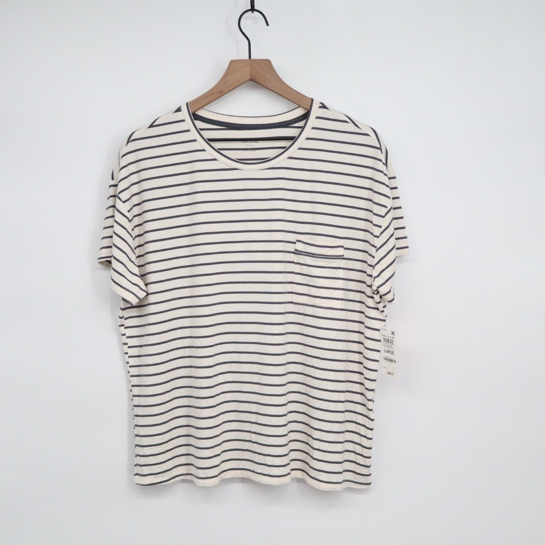 State Of Day Intimates Pajamas Top Womens Large White Stretch Striped Fluid Knit