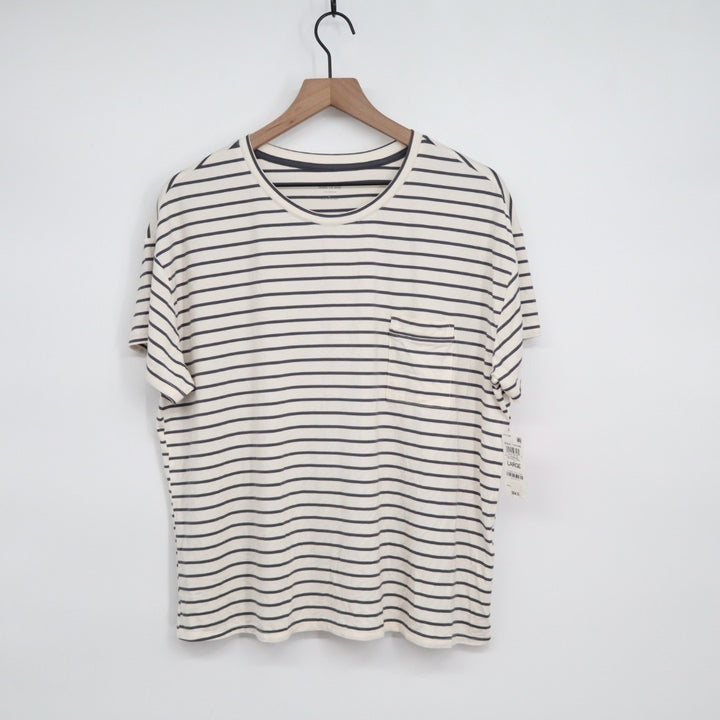 State Of Day Intimates Pajamas Top Womens Large White Stretch Striped Fluid Knit