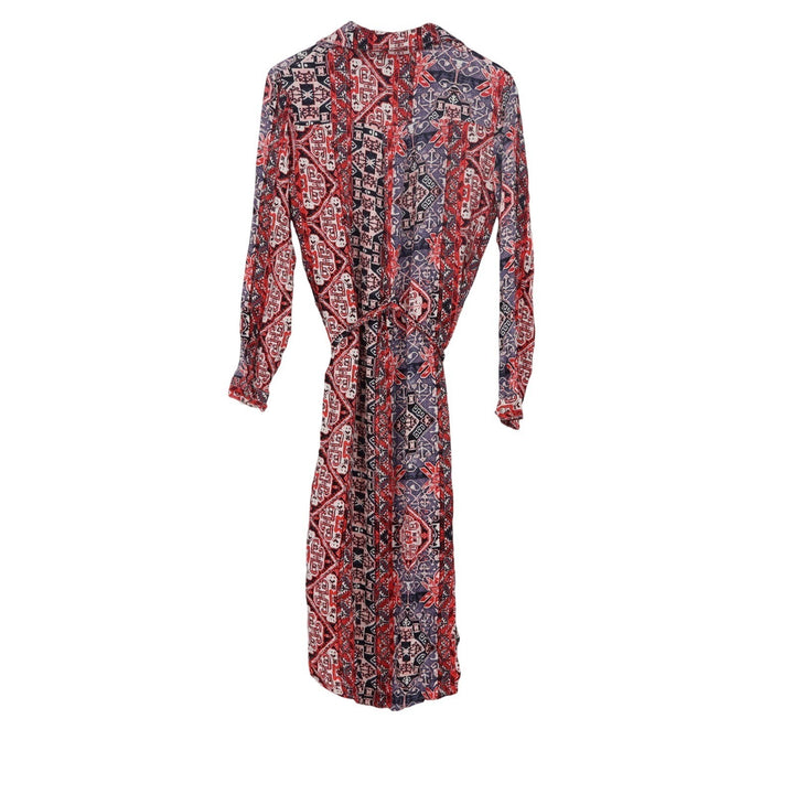 Minkpink Red Blue Geometric Tribal Print Long Sleeve Shirt Midi Dress S