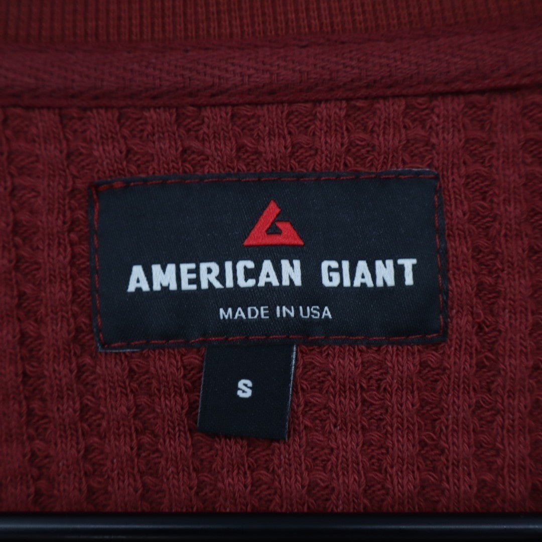 American Giant T-Shirt Mens S Zinfandel Cotton Stretch Henley Neck Waffle Knit