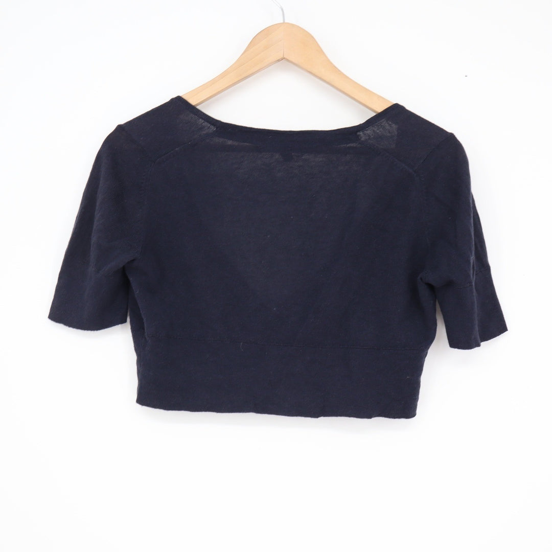 Gap Womens Navy Blue Linen Cotton Cropped Short Sleeve Cardigan Sweater XS