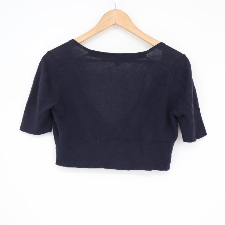 Gap Womens Navy Blue Linen Cotton Cropped Short Sleeve Cardigan Sweater XS