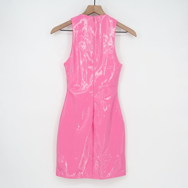 Naked Wardrobe Pink Vinyl High Neck Bodycon Mini Dress Small