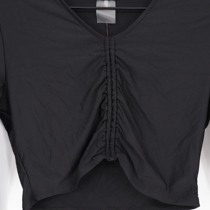 Calia Womens LS Ruched Rashguard Pure Black UPF 50+ Cropped Swim Top M