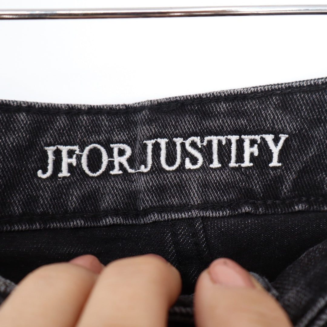 JFORJUSTIFY Womens Washed Black Wide Leg Camo Star Patch Jeans Size M High Rise