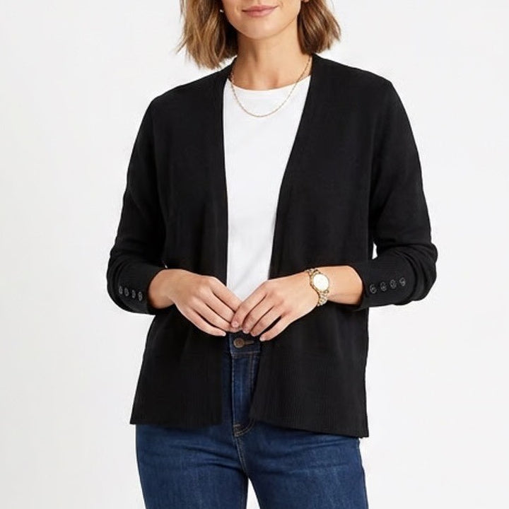 Cyrus Black Open Front Cardigan Sweater Button Cuff Womens Large