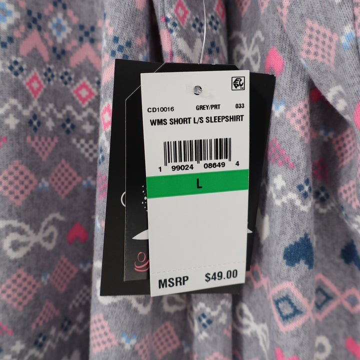 Cuddl Duds Pajama Top Womens Large Gray Printed Stretch Long Sleeve Crew Neck