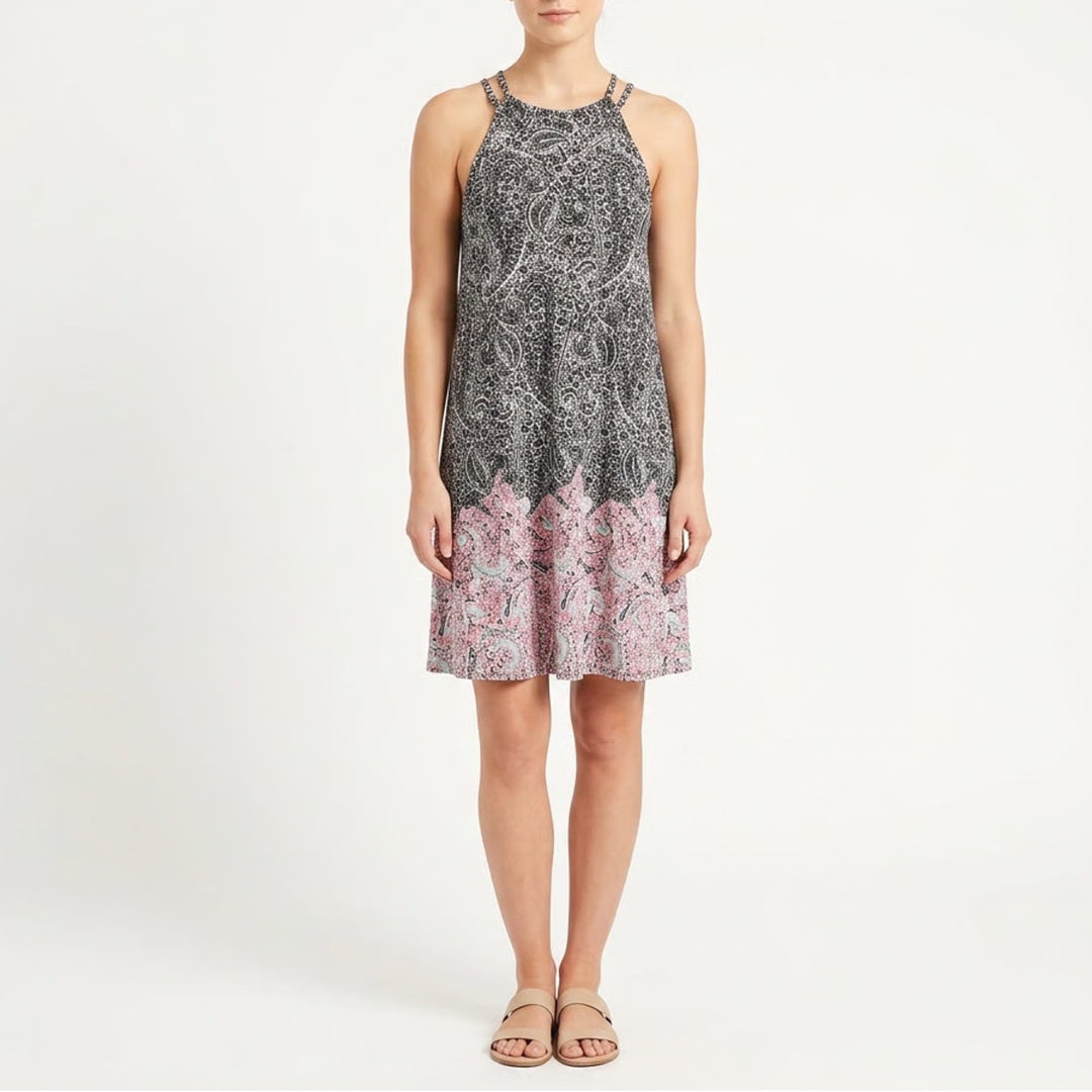 Love Fire Womens Paisley Halter Mini Dress Black Pink Sleeveless S