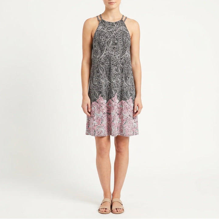 Love Fire Womens Paisley Halter Mini Dress Black Pink Sleeveless S