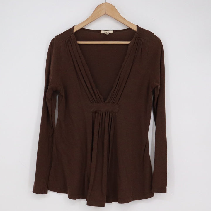Old Navy Maternity Brown Long Sleeve Deep V-Neck Empire Waist Top Small