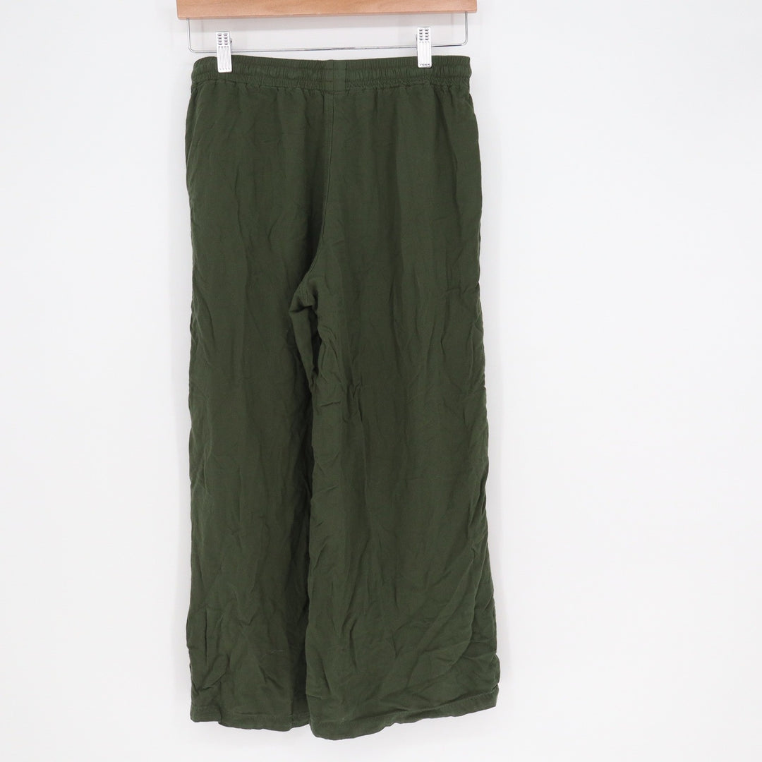 Uniqlo Olive Green Rayon Wide Leg Cropped Pants Elastic Waist Small
