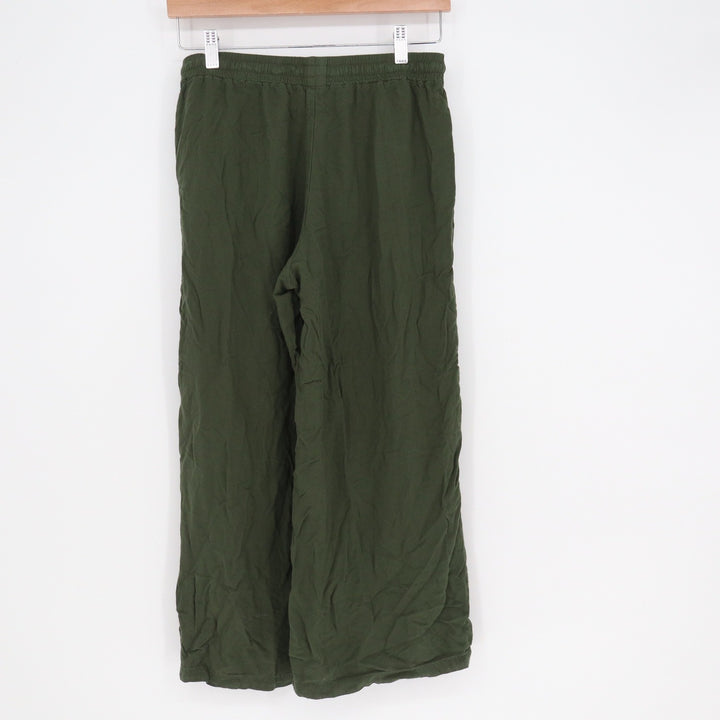 Uniqlo Olive Green Rayon Wide Leg Cropped Pants Elastic Waist Small