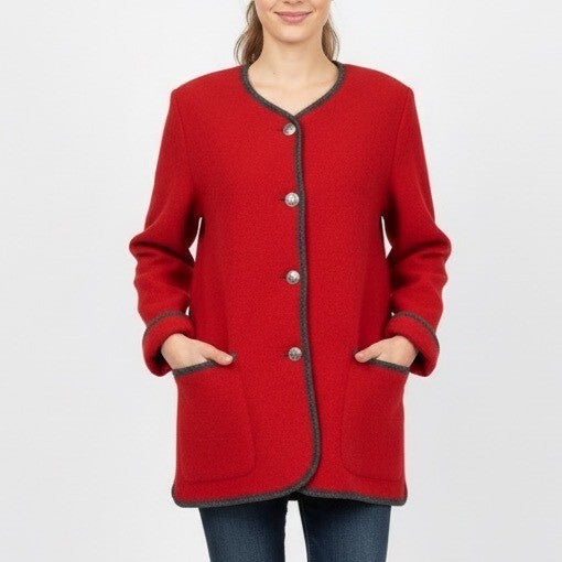 L.L.Bean Cardigan Sweater Womens Large Red Knit Pockets Round Neck Long Sleeve