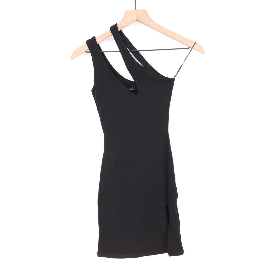 Naked Wardrobe Black Asymmetrical One Shoulder Mini Dress Womens Medium