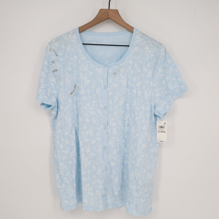 Charter Club 2-PC Pajamas Set Womens XL Blue Floral Button Front Straight Leg