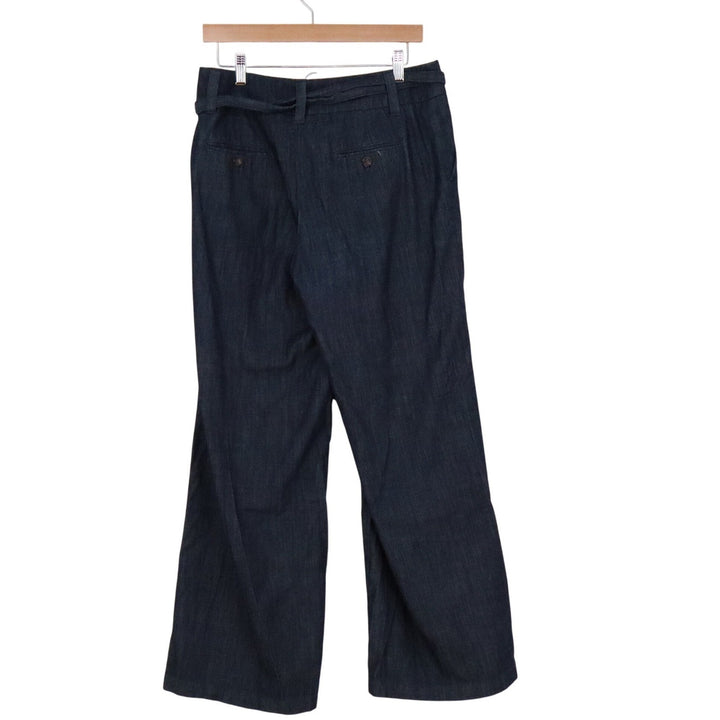 A New Day Womens Dark Wash Wide Leg Belted Denim Trousers Size 8 Indigo Cotton