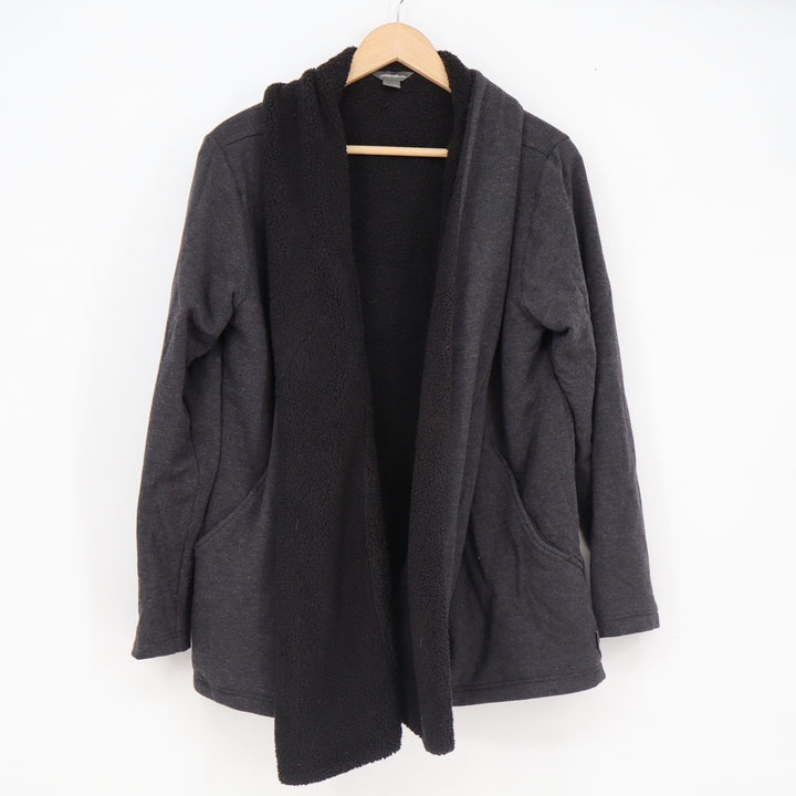Eddie Bauer Womens Medium Gray Sherpa Lined Open Front Cardigan Jacket Shawl