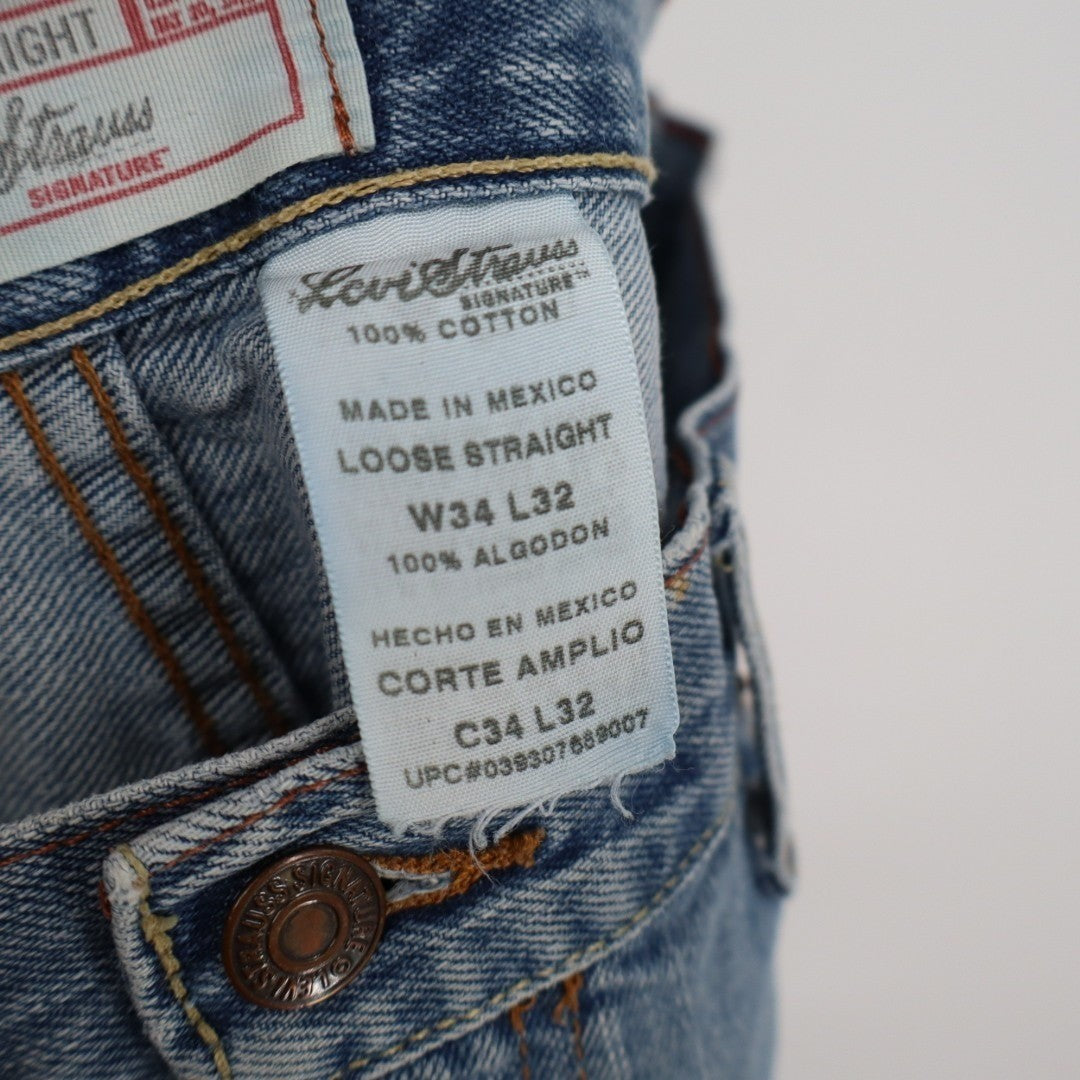 Signature by Levi Strauss Jeans Women 34x32 Blue Denim Distressed Loose Straight