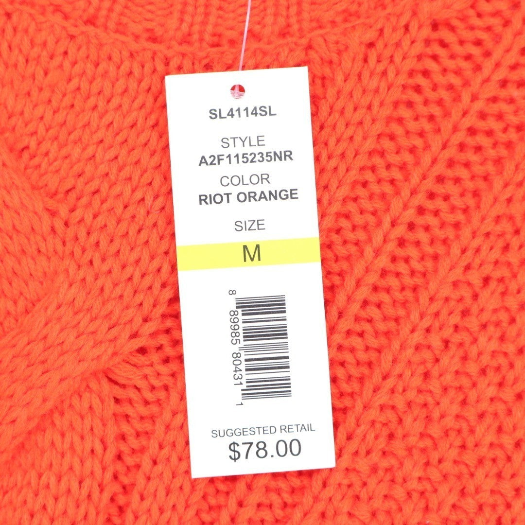 One A Riot Sweater Womens Medium Orange Cable Knit Long Sleeve Crew Neck Outdoor