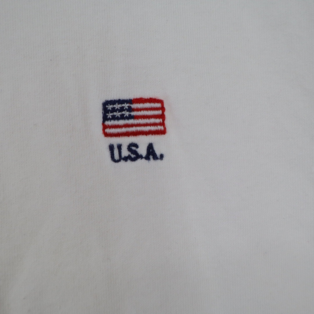 John Galt USA Flag Striped Sleeve Cropped Long Sleeve T-Shirt Cream OS
