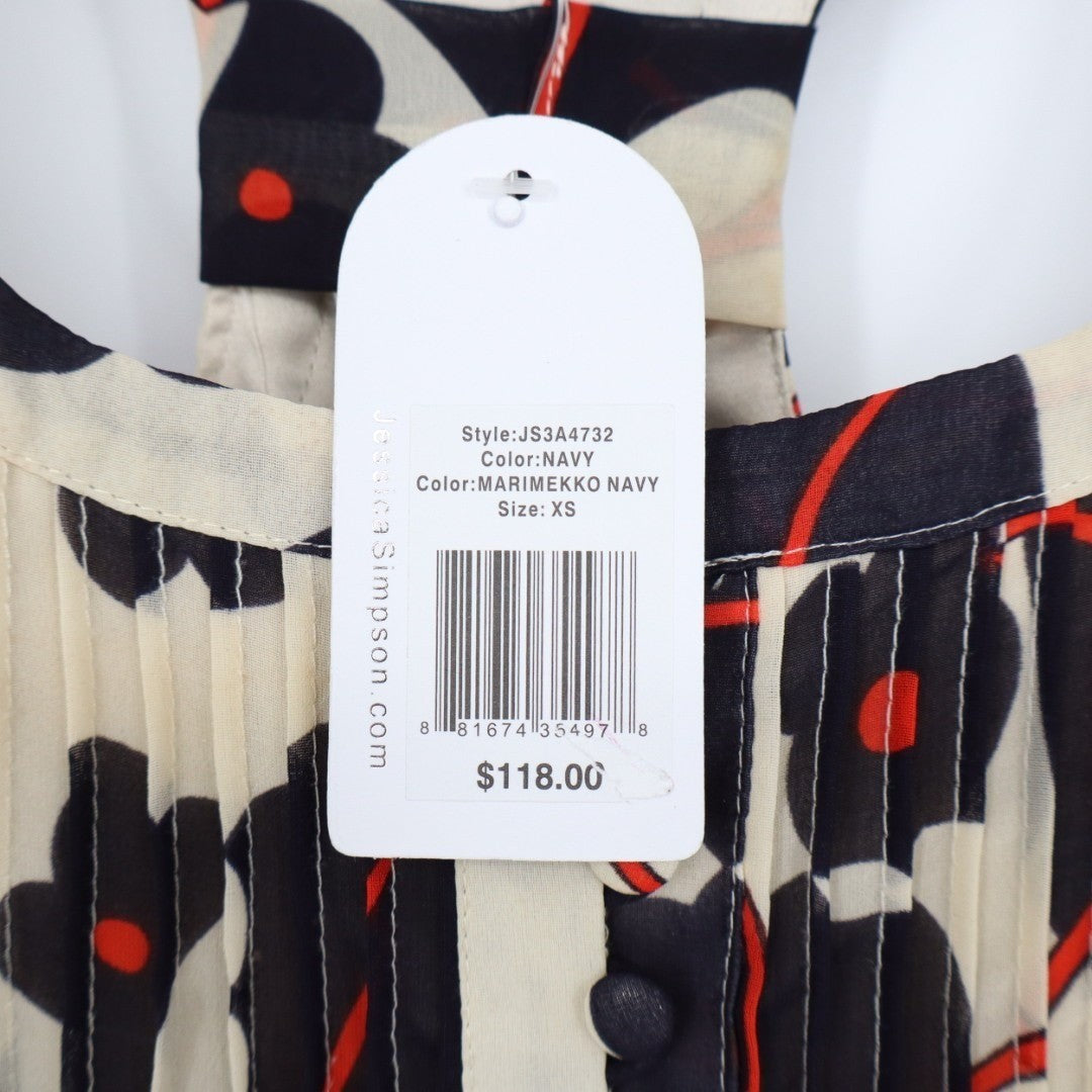 Jessica Simpson Mini Dress Womens XS Black White Floral Round Neck Round Neck