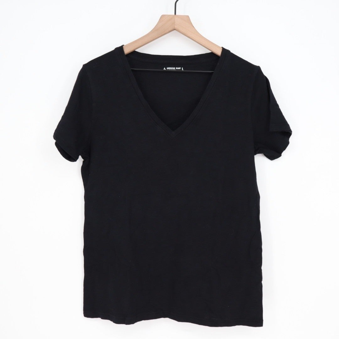 AMERICAN GIANT Womens Black V Neck T Shirt Made USA Size L