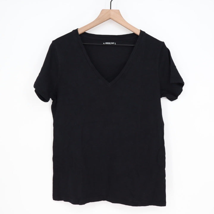 AMERICAN GIANT Womens Black V Neck T Shirt Made USA Size L