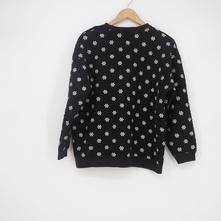 Picone Sport Vintage Quilted Snowflake Sweatshirt Black Floral Pullover Small