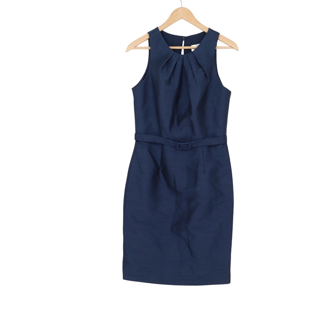 Alexia Designs Dress Womens 10 4144 Navy Blue Belted Pleated Neckline NEW