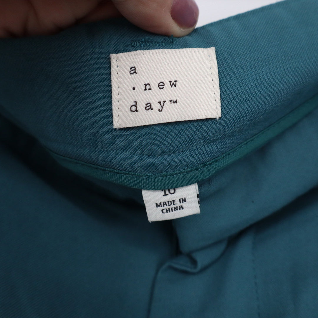 A New Day Teal Green Pleated Wide Leg High Rise Trousers Pants Womens Size 10