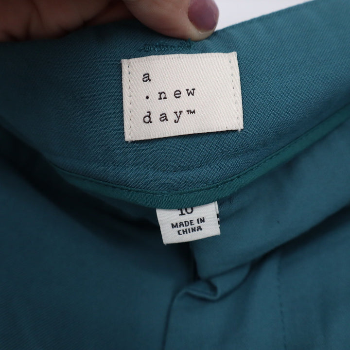 A New Day Teal Green Pleated Wide Leg High Rise Trousers Pants Womens Size 10