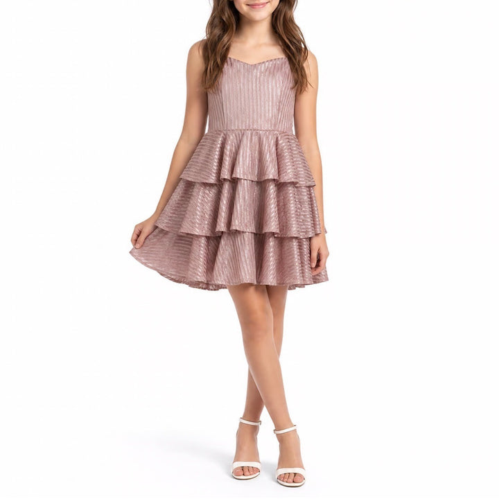 Trixxi Rose Gold Metallic Tiered Ruffle Strapless Party Dress Size 9